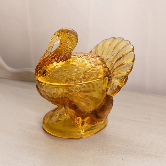 Vintage Medium LE Smith Amber Turkey Lidded Dish - Picture 1 of 5